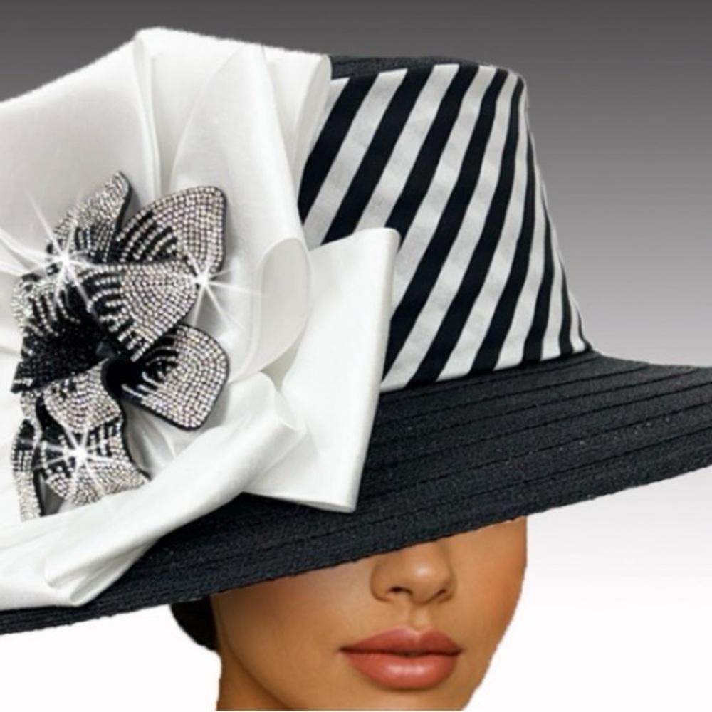 Sierra Black & White Wide-Brim Fascinator Derby Church Women's Hat